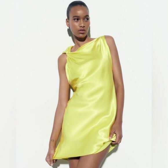 ZARA SATIN DRESS WITH KNOT M - Picture 1 of 12